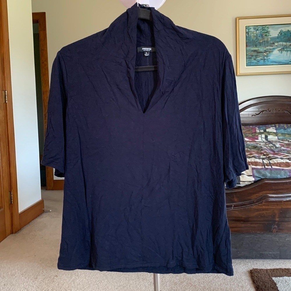 PREMISE Short Sleeve Navy Blouse Size XL NWOT